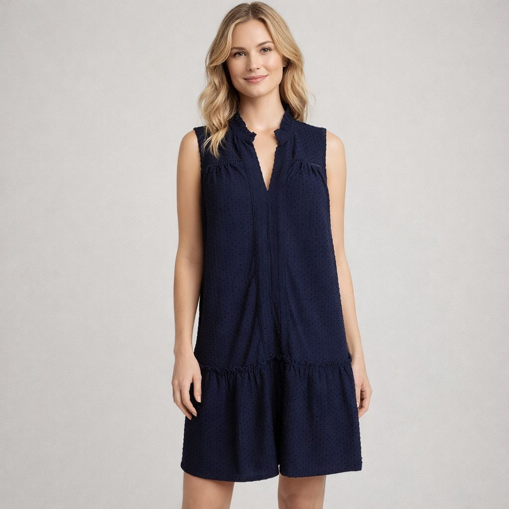 Crown & Ivy Navy Swiss Dot Sleeveless Mini Dress S
